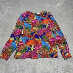 Vintage Martinique Shirt Womens 12 Colorful Paisley‎ Print Disco Vibrant Blouse